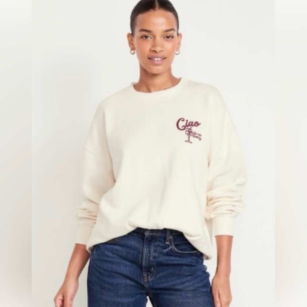Old Navy Cream 'Ciao' Embroidered Crewneck Sweatshirt - Picture 2 of 7